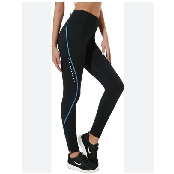 FitsT4 Sports NEW Black Riding Horse Equestrian Leggings Blue Details Small - Picture 1 of 9